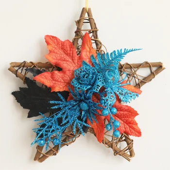 

Artificial Maple Leaves Halloween Wreath Star Shape Decorative Autumn Garland For Front Door Home Decoration Farmhouse Decor