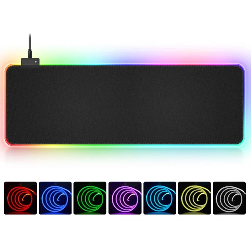 Цена RGB мягкий большой игровой коврик для мыши негабаритный светящийся светодиодный расширенный коврик для мыши нескользящая резиновая основа ...