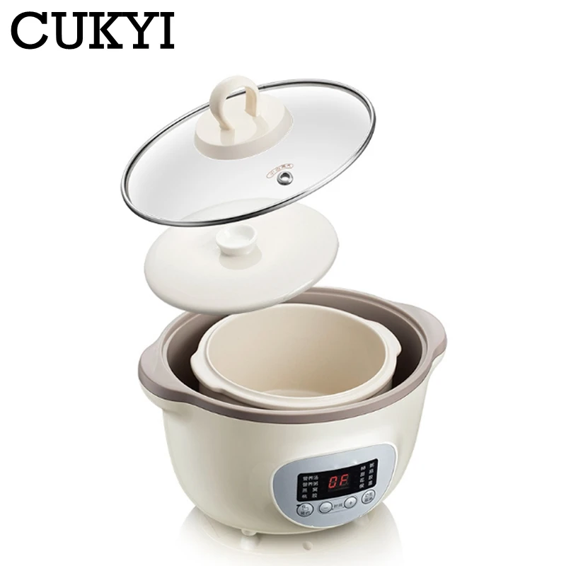 CUKYI 1.6L Household Electric Slow Cooker Stew Pot Ceramic Soup Pot Casserole Breakfast Machine Porridge Appointment 6 Menu 220V 2