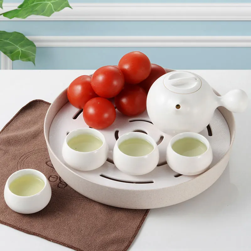 Apanese Creative Drain Wheat Straw Multifunctional Double Drain Tray Portable Plastic Rack Creative Kitchen Tray Tea Tray