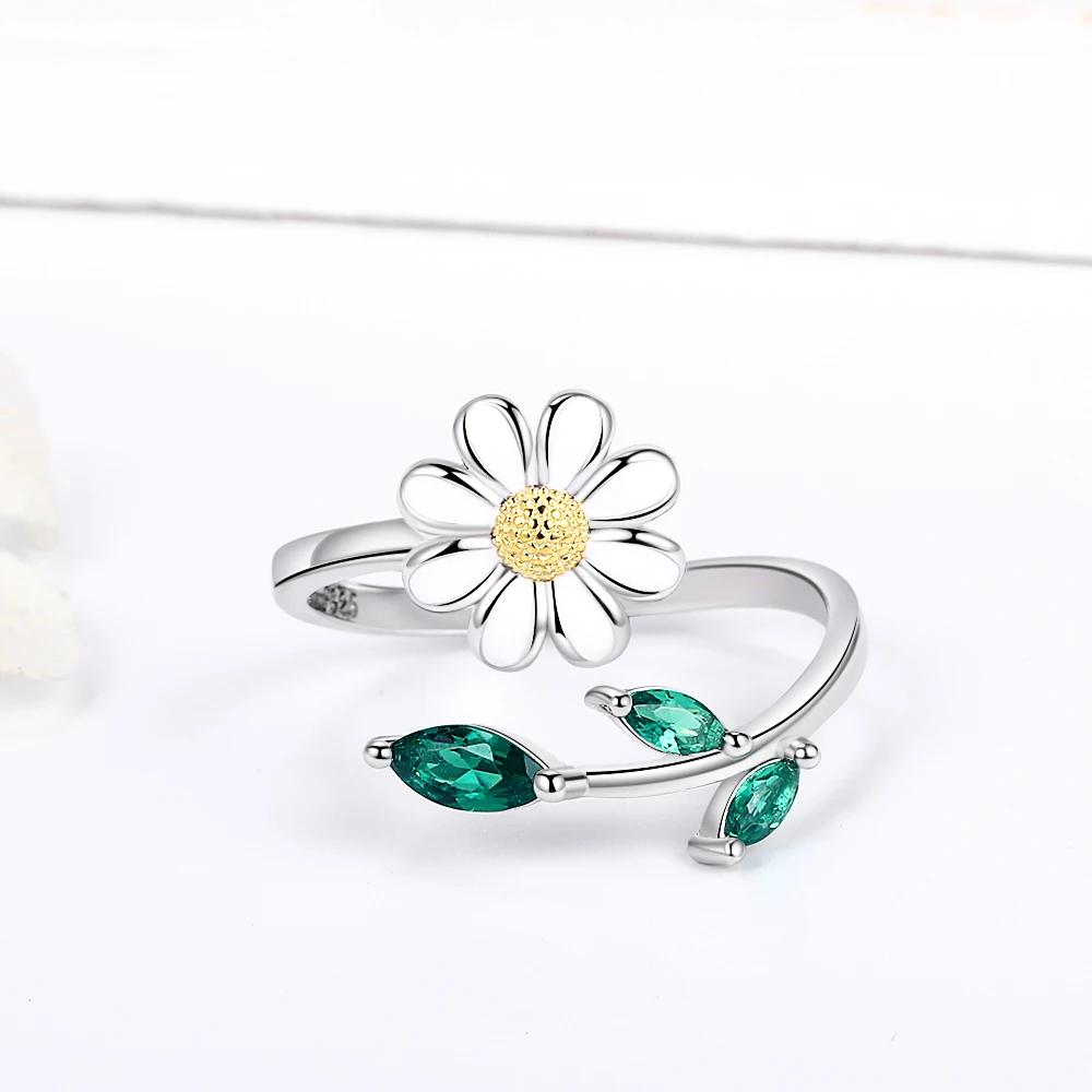 Xiaojing 100% 925 Sterling Silver White Enamel Daisy Ring for Women Lover Fashion Simple Jewelry Valentine's Day Gifts Free Ship |