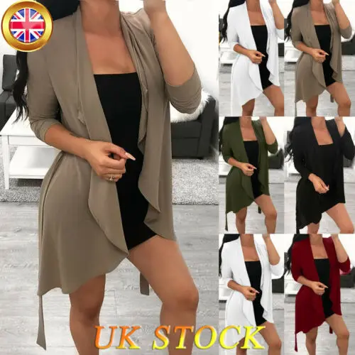 AliExpress Осень стиль сплошной цвет с длинными рукавами кардиган планка на шнуровке средней длины пальто для женщин