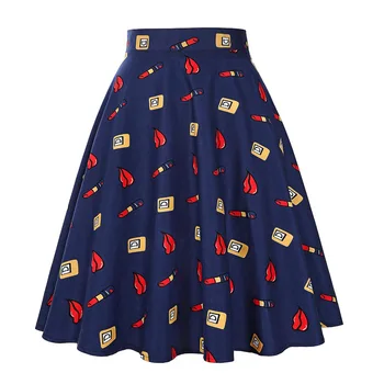 

50s Vintage Skirts Women Retro Elegant Ladies Flower Floral Print High Waist Midi Skirt Tutu Skater Office Work Skirts Faldas
