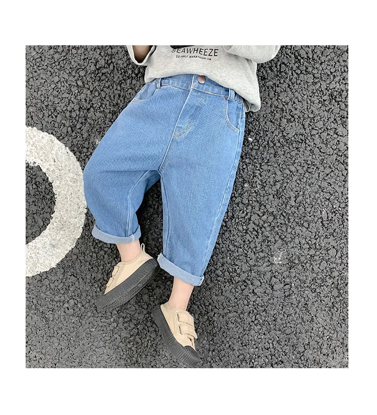 US Bud Mommy BOY'S Denim Trousers Autumn Clothing Trousers Children Versatile Solid Color Pants Male Baby Loose-Fit Western Styl
