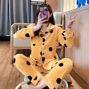 

New Style Pajamas Ladies Spring And Autumn Korean Version Of High-End Gold Velvet Comics Lapel Long Sleeve Home Service