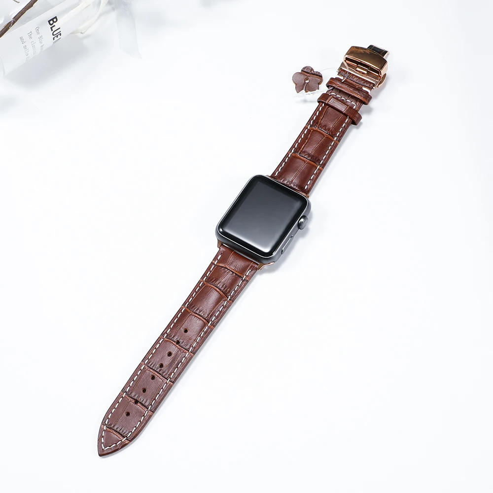 Ремешок кожаный для Apple watch band 44 мм 38 Iwatch 5 4 3 браслет с застежкой бабочкой apple 42 40