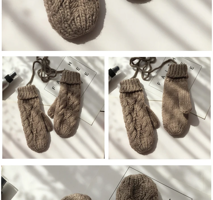 Женские зимние вязаные однотонные Kawaii Милые простые студенческие корейские стильные плотные теплые женские перчатки Модные шикарные женские перчатки