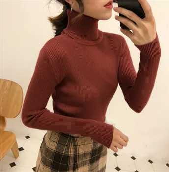 Women Turtleneck Sweaters Autumn Winter Korean Slim Pullover Women Basic Tops Casual Soft Knit Sweater Soft Warm Jumper 5