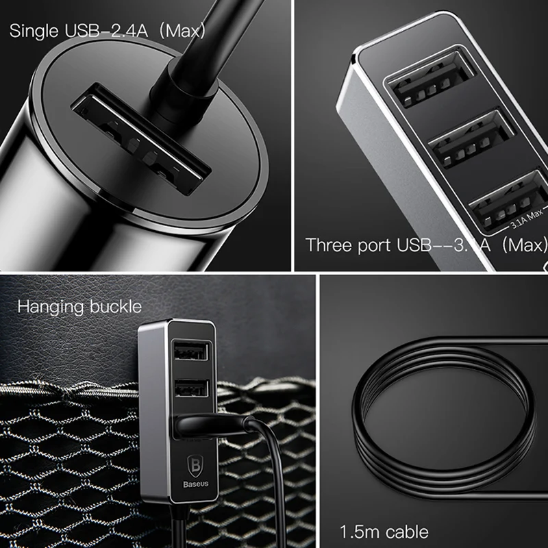 Baseus мульти 4 порта USB Автомобильное зарядное устройство несколько 5.5A турбо Быстрое Автомобильное устройство для зарядки для iPhone X samsung Xiaomi Мобильный телефон