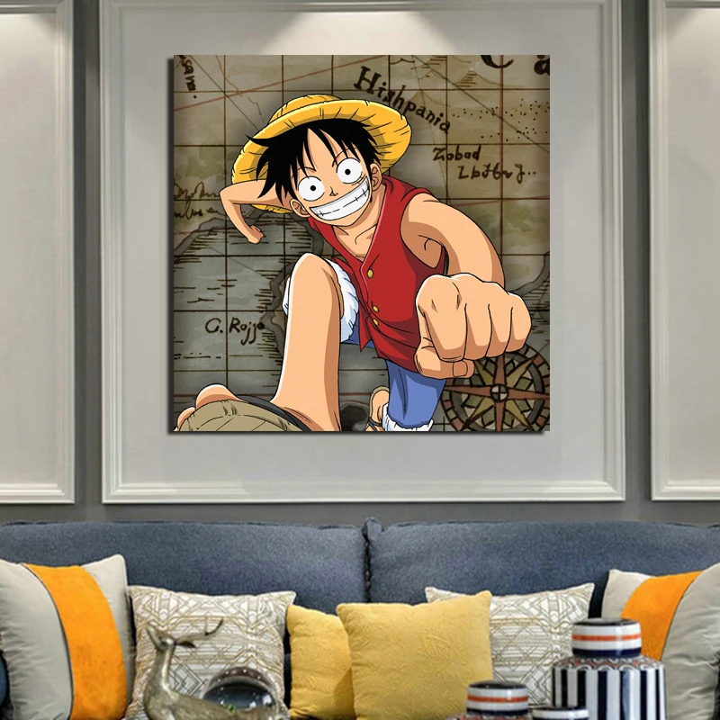 Модульные картины настенный плакат 1 панель One Piece Luffy HD печатная японская аниме
