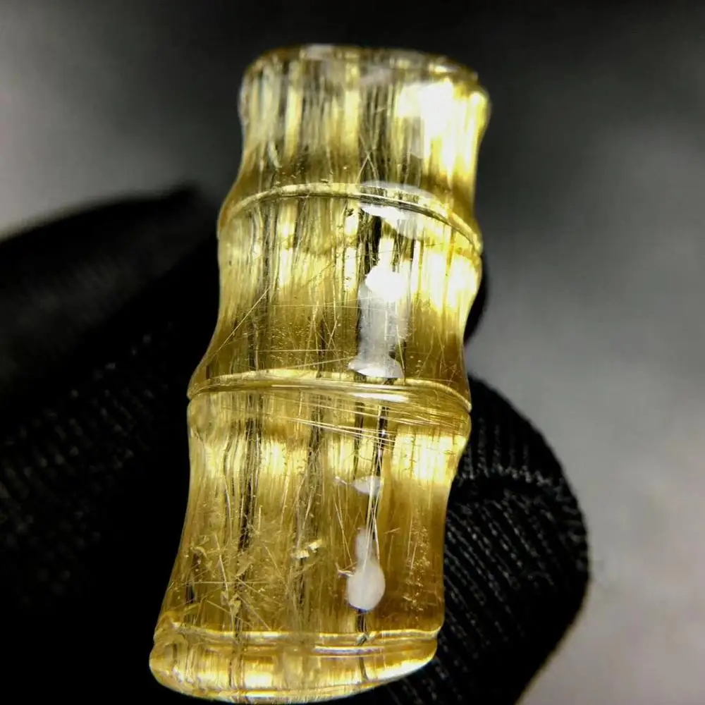 

Natural Gold Rutilated Quartz Bamboo Pendant Wealthy Neckalce 32*13*8mm Woman Man Wealthy Stone Gift Gemstone 14K Gold AAAAAA