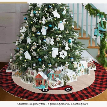 

Christmas Decoration Car Pattern Christmas Tree Apron Classic Soft Red Black Plaid Xmas Tree Bottom Mat For Home Mall