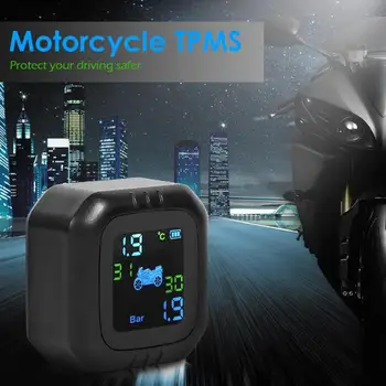 

Motorcycle TPMS Tire Pressure Wireless Monitor External Pressure Sensors with 2 External Sensors Real-time Voice Alarm