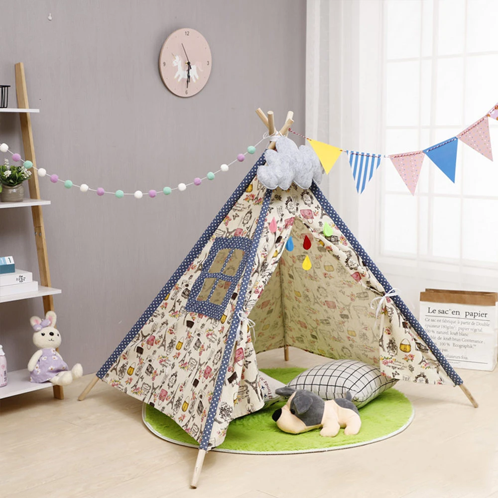 Портативная детская палатка из хлопка и парусины, детская палатка для девочек, игровой домик Wigwam, игровой домик Индии треуготреугольные палатки, декор для комнаты - Цвет: WJ3688F