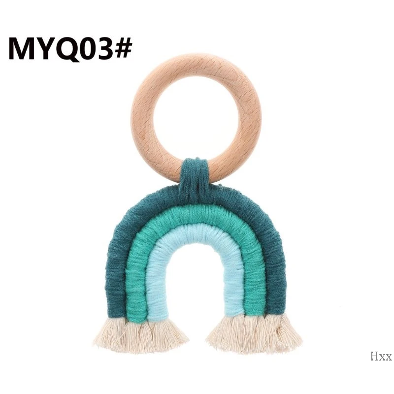 Милый Радужный кисточка макраме деревянный Boho детский Прорезыватель хлопок шнур зубцы из древесины игрушка подарок для душа