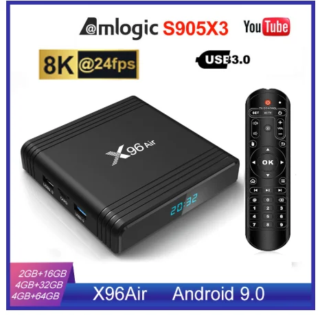 X96Air Android 9.0 TV Box Amlogic S905X3 QuadCore 2.4&amp5G Wifi BT Support 8K Smart Media Player Max 4GB Ram35GB Rom | Электроника