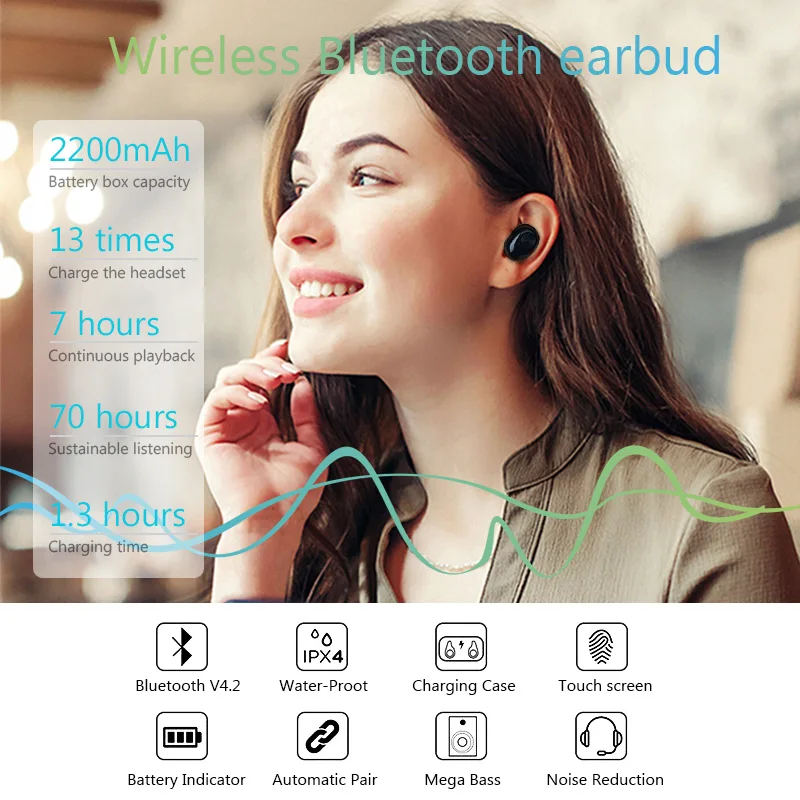 VTIN мини-наушники-вкладыши Bluetooth 4,2 беспроводные одиночные наушники 8H время воспроизведения 33ft Bluetooth Диапазон с микрофоном и зарядным устройством