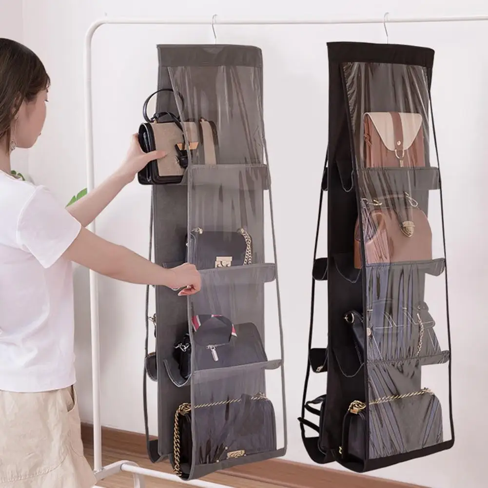 

Hanging 8 Grids Non-woven Dust-proof Tote Bag Handbag Storage Organizer Pouch