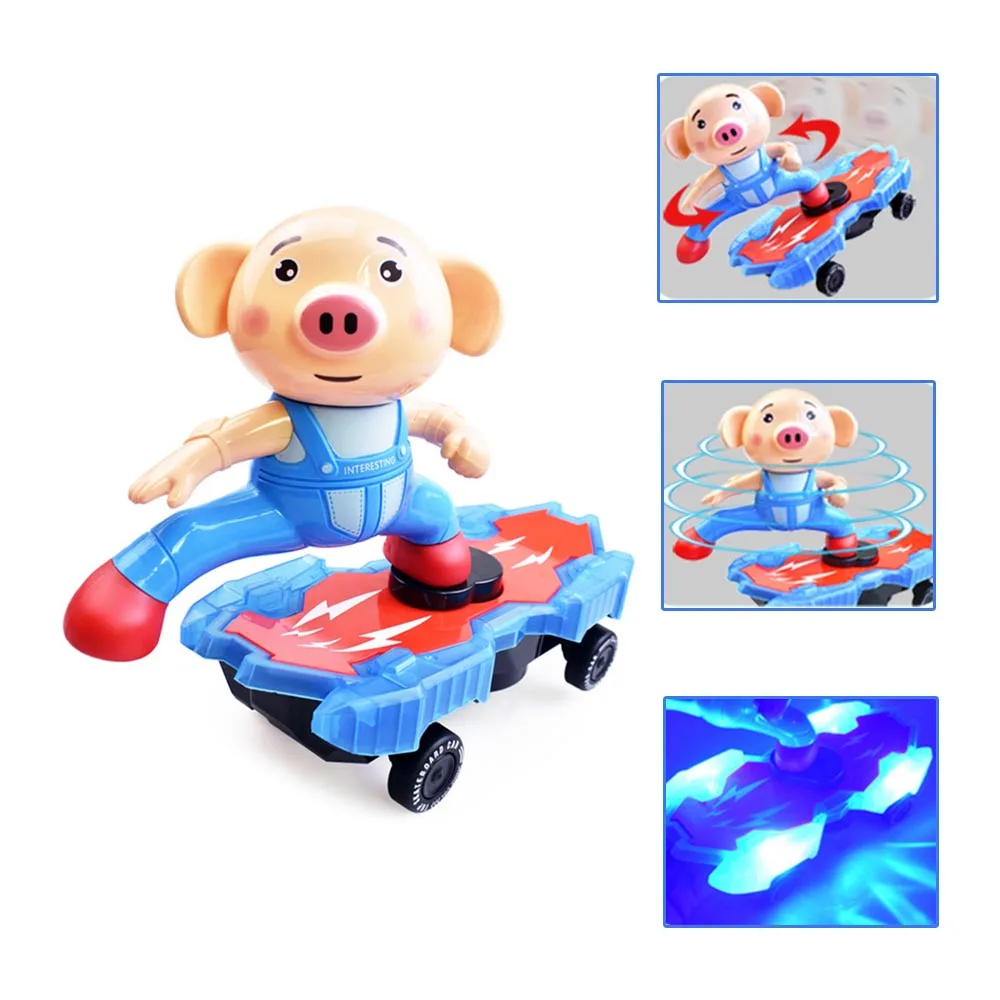 

Stunt Scooter Children Electric Cartoon Animal Pig Universal Rotating Music Light Toys Tumble Music Led Light Children's Toys