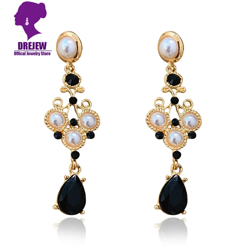 DREJEW Baroque White Pearl Dark Green Water Drop Statement Dangle Earrings Long Taseel Women's Wedding Christmas | Украшения и