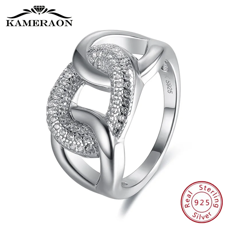 

Women's Fine Jewellery 925 Sterling Silver Rings Punk Thread Zircon Jewelry Big Wide Fashion Wedding Evening Party Ring