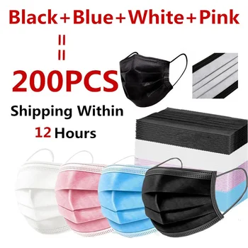 

200pcs Black Disposable Face Masks Nonwove 3 Layer Ply Filter Safety Mask Anti-Dust filter Breathable Protective masks In Stock!