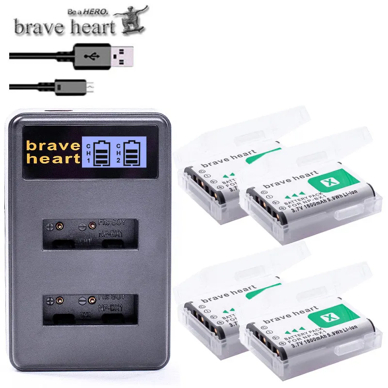 6x bateria NPBX1 NP-BX1 NP BX1 Battery Packs+ Dual USB Charger for Sony DSC RX1 RX100 AS100V M3 M2 HX300 HX400 HX50 HX60 GWP88 - Цвет: charger and 4battery