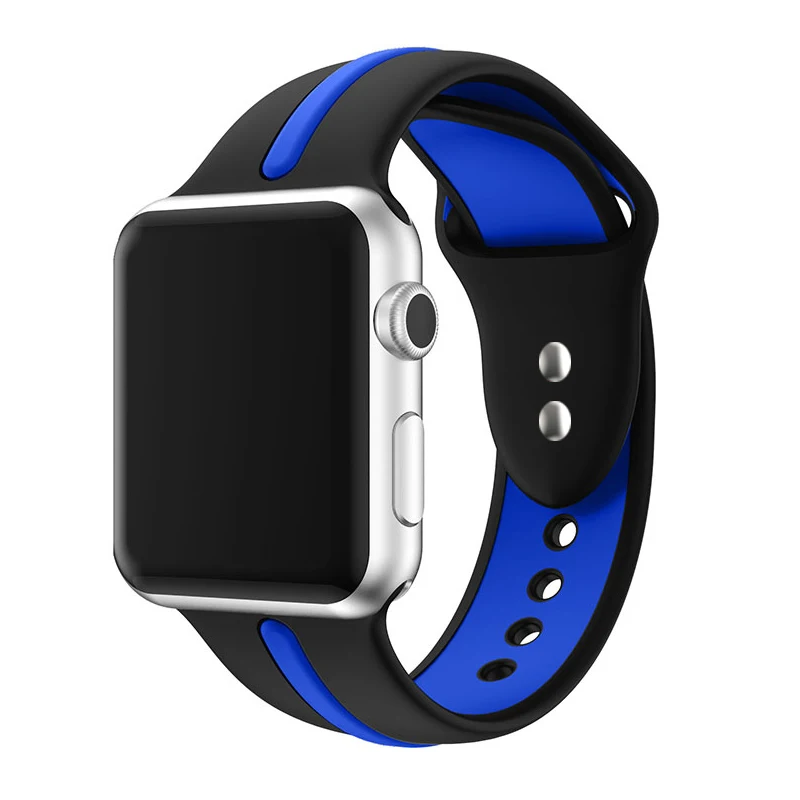 Силиконовый ремешок для Apple watch, ремешок для Apple watch 5, 4, 3, 2, iwatch, ремешок 42 мм, 44 мм, 38 мм, 40 мм, спортивный браслет correa pulseira, ремешок для часов - Цвет ремешка: black blue