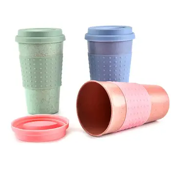 Reusable Water Cup Cola Coffee Cups Wheat Straw Healthy Drink Bottle Multi-Functional With Lid Coffee Mug Portable Travel Mugs 1
