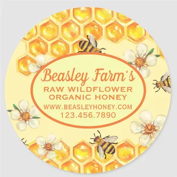 

Personalized Honeybee Apiary Honey Jar Lid Label