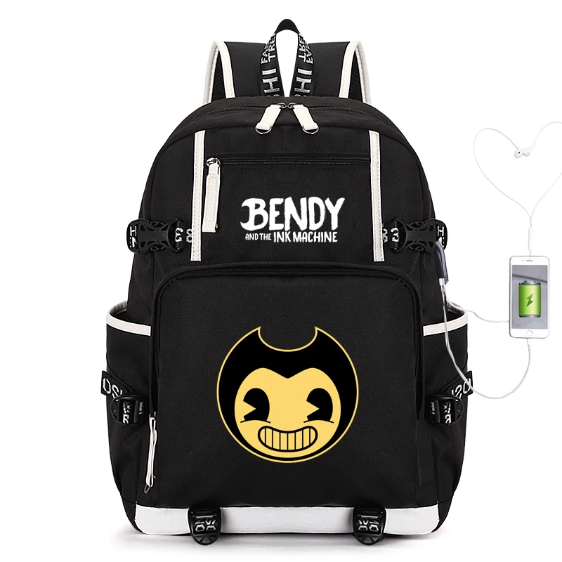 Bendy чернильная машинка рюкзак с usb-портом для мужчин и женщин холщовая школьная книга сумки рюкзак для ноутбука Mochila Feminina для мальчиков и девочек