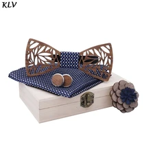 Мужской деревянный галстук-бабочка носовой платок набор для мужчин и женщин полые деревянные резные цветочные корсажные Запонки Ювелирные изделия Подарки унисекс