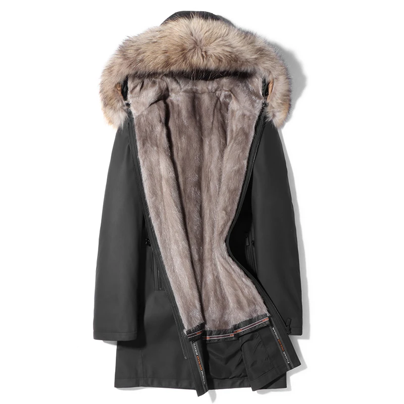 Cow Leather Jacket Men Real Mink Fur Coat Mens Raccoon Collar Winter Parka MA8201HF621 YY1123 | Мужская одежда