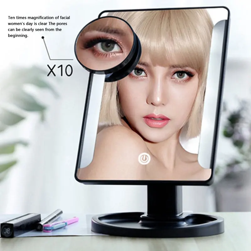 

USB Desktop Storage Cosmetic Mirror Edge-mounted LED Mirror 360 Rotating Touch Sensing Vanity Mirror