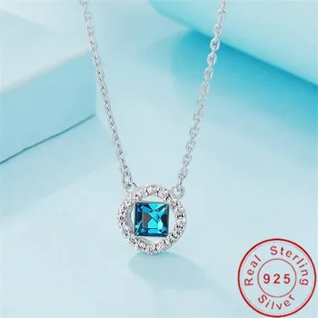 

2020 Romantic Aquamarine Diamond Pendant Real 925 Sterling Silver Charm Party Wedding Pendants Necklace For Women Fine Jewelry