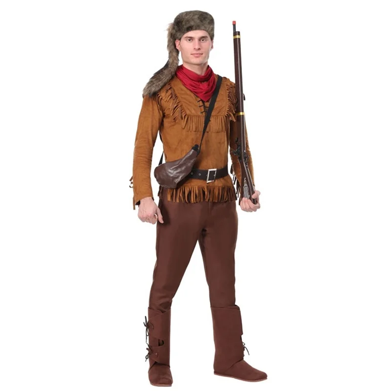 

Halloween Cosplay Costume Adult Men American Battle Hero David Crockett Soldier Clothing Western Hunter Cowboy Suits