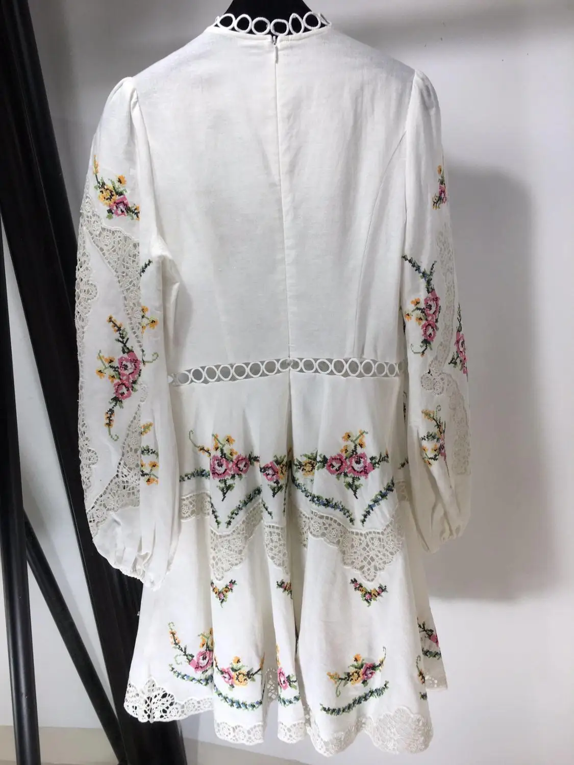 early autumn new women's fashion exquisite embroidery flower water soluble flower mosaic dress 0808