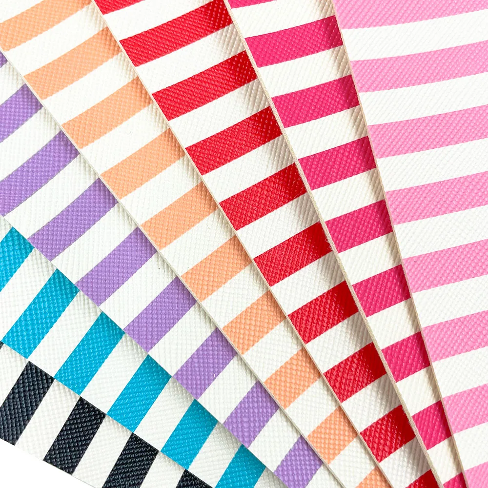 Vibrant Multicolour Stripe Faux Leather Fabric for Handmade Accessories and Decor