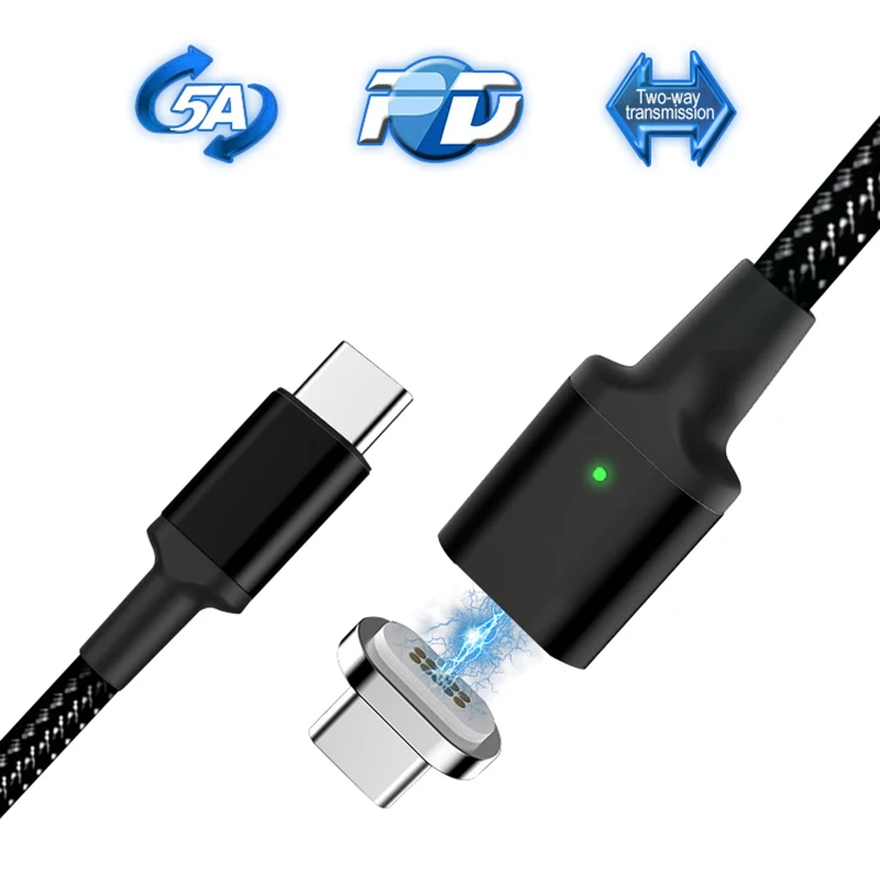 

5A Magnetic USB Type C Cable PD Fast Charging Cord USB C Fast Charge Cable For Macbook Pro Type-C Cabo For Samsung S10 Xiaomi