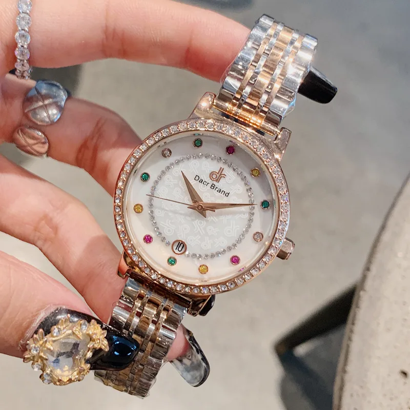 Женские часы, роскошные бриллиантовые Наручные часы из нержавеющей стали, женские часы с кристаллами, кварцевые часы, женские часы, новинка - Цвет: Многоцветный