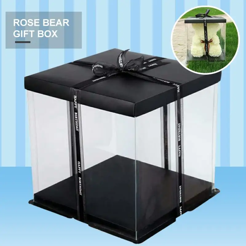 

Portable PVC Wrapping Gift Case Foldable Flower Box Bear Party Festival Valentine'S Day Beautiful DIY Wedding Rose Living Room