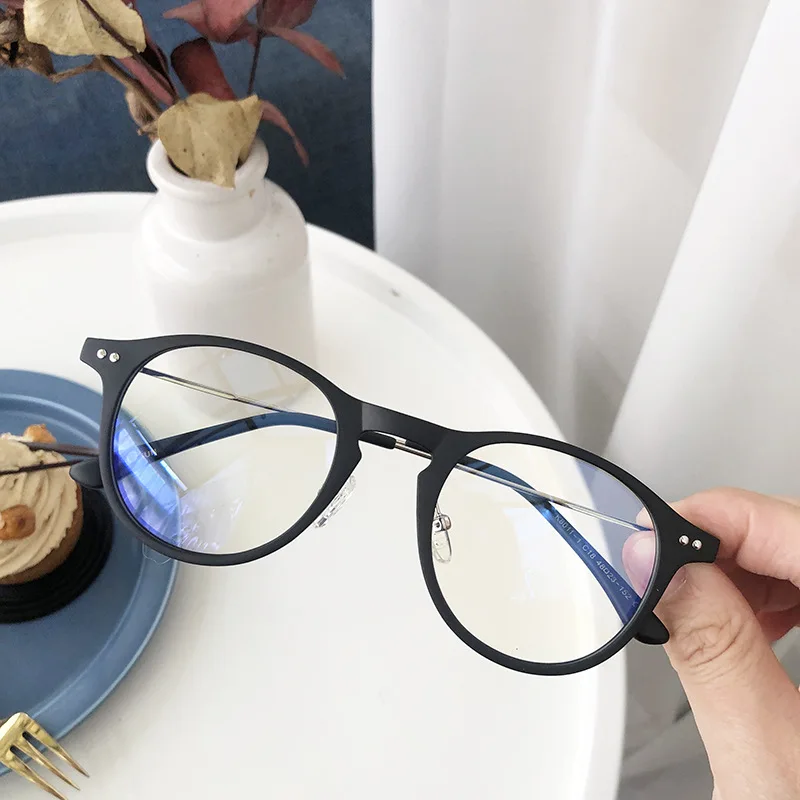 matte black clear Модные женские очки, оправа, анти-синий светильник, оправа для очков, винтажные круглые прозрачные линзы, очки, оптическая оправа для очков, компьютерная - Цвет оправы: matte black clear