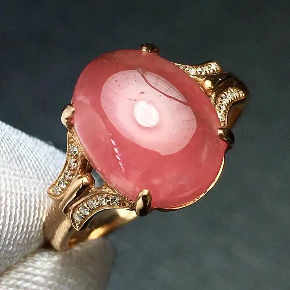 Rhodochrosite кольцо из чистого золота 18 К натуральный красный Родохрозит драгоценный камень 6.5ct бриллианты женские тонкие кольца для женщин классические кольца