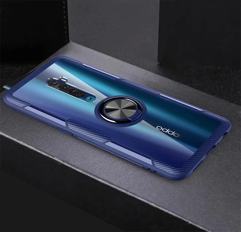 Для oppo Reno 2 Чехол жесткий с кольцом подставка магнит прозрачный противоударный защитный чехол на заднюю панель для oppo reno2 2F 2Z 10x Zoom - Цвет: Синий