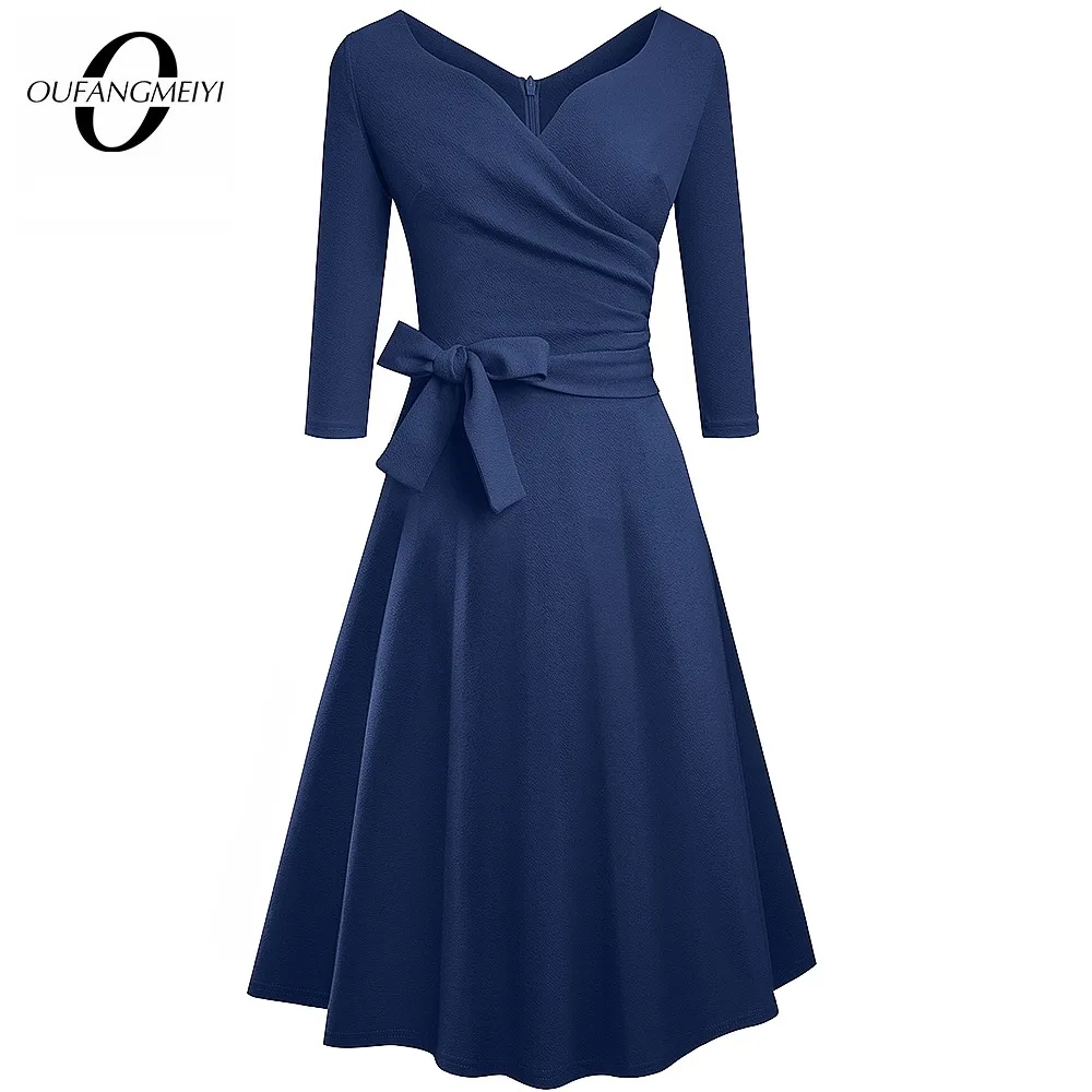 

Women Classic Vintage Sexy V Neck Bow Party Casual Elegant Charming A Line Dress EA240