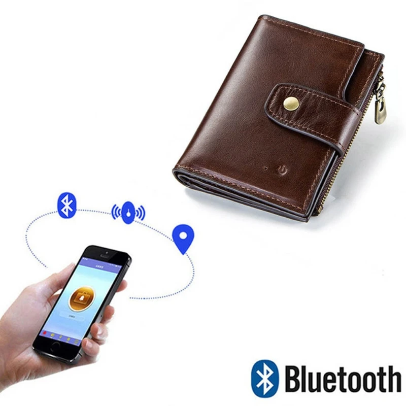 

Credit Card Leather Bifold Smart Wallet with Alarm GPS Map Bluetooth Alarm Snap Coin Purse Cash Pocket Organizer Holder Pouch