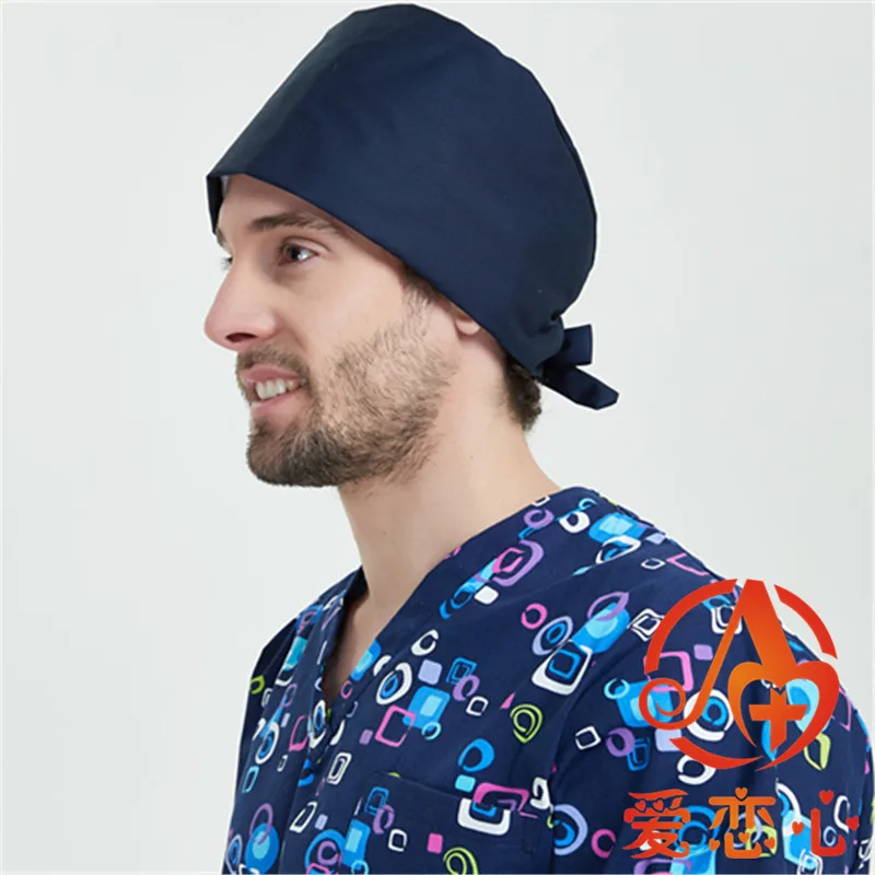 Scrub Caps for Women Hospital Medical Hats Cat Print in Black Tieback Elastic Section Cotton Surgical Caps New