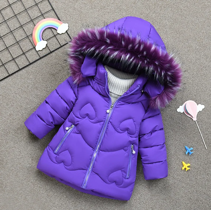 purple Детское зимнее пальто; зимняя одежда для девочек; Верхняя одежда с хлопковой подкладкой; пальто с капюшоном и меховым воротником; Детская школьная верхняя одежда; детская одежда - Цвет: purple