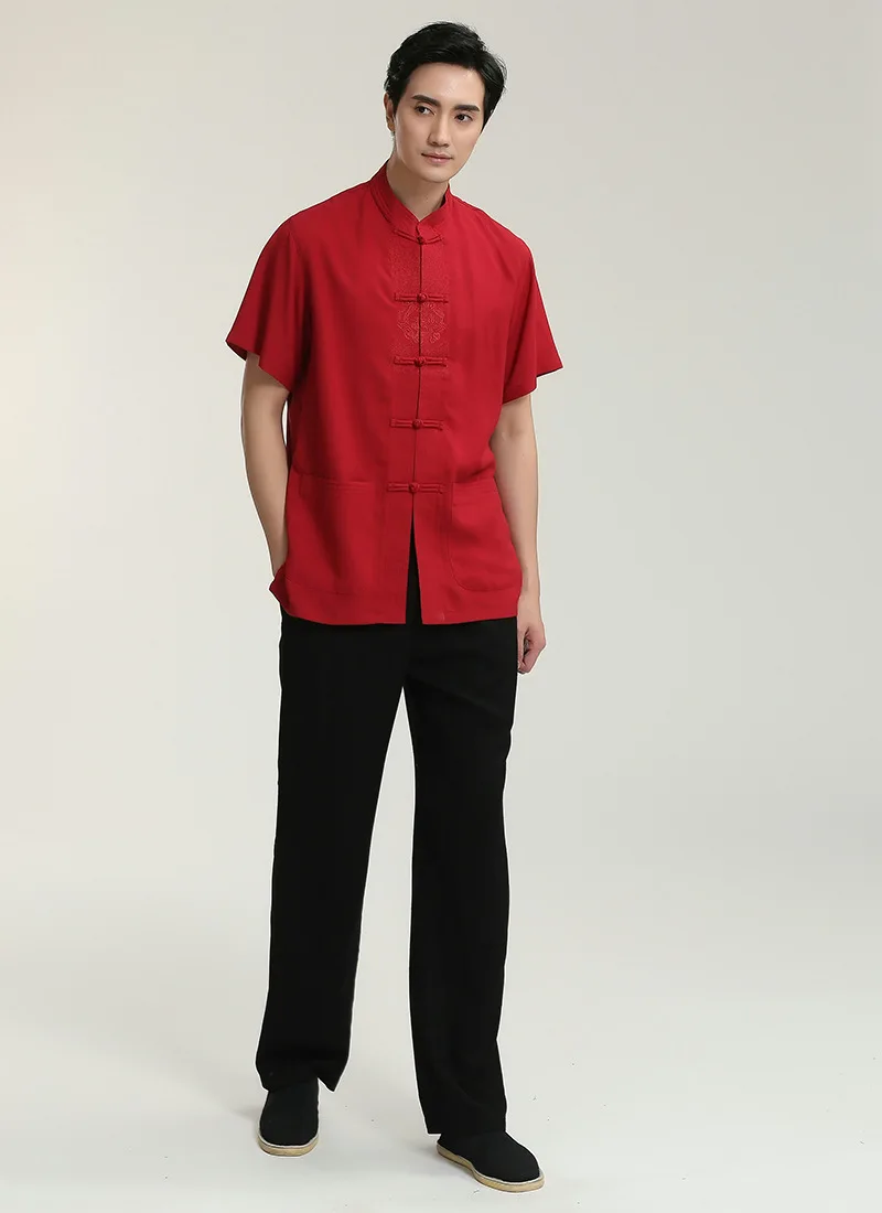 Chinese-style Chinese Style Flax 2708-2 Chinese Costume MEN'S Short Sleeved Tops Middle-aged Long-sleeved Shirt/Set