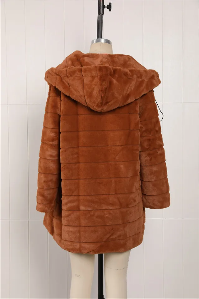 Размера плюс 4XL 5XL Европа и Америка средне-длинная куртка с секциями однотонные розовые плюшевые пальто с капюшоном из искусственного меха зимняя Для женщин теплая куртка